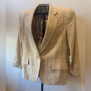 TALBOTS Plaid Wool Silk Blend Jacket Blazer Cream White Brown Size 4